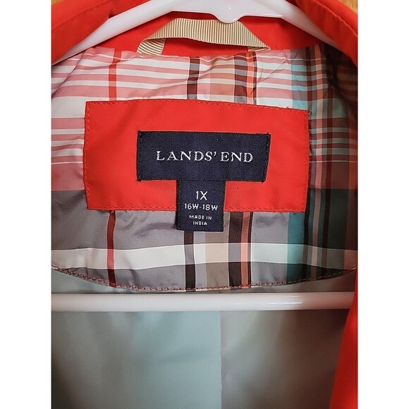 Lands End Women’s Orange Trench Rain Coat Plus size 1X (16-18) Lined - Picture 3 of 6